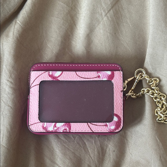 Coach Pink Cherry Card Holder with Gold Chain - Picture 2 of 3